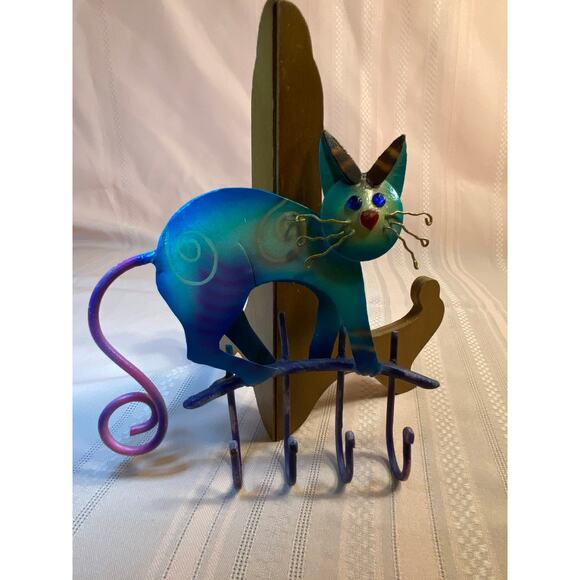 Meow Meow Whimsical Cat Key Holder Rack 4 Hooks All metal bright colors EUC - Picture 6 of 13